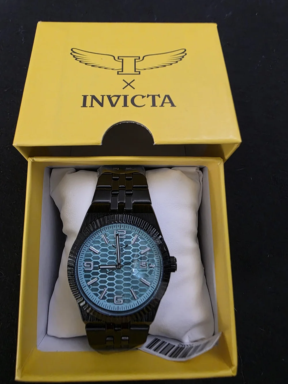 Invicta Black Bracelet Watch with Aqua Blue Honeycomb Dial